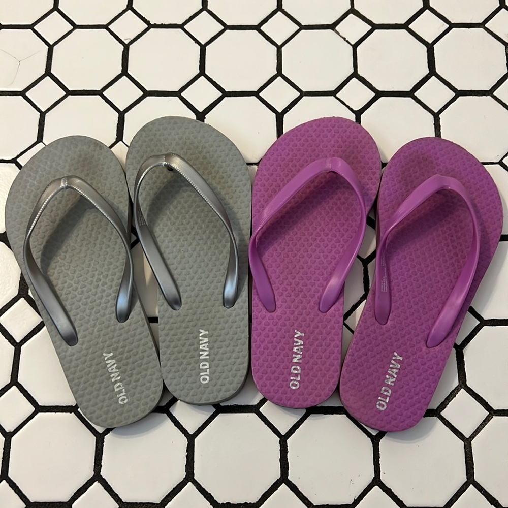 Old Navy Flip Flops Silver and Purple